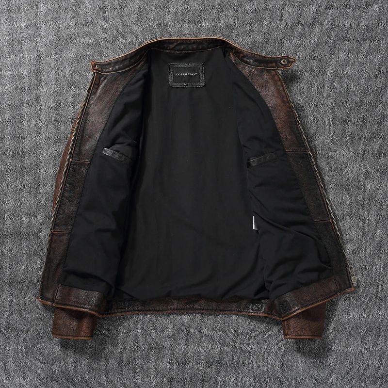 2025 New Leather Jacket Top Layer 100% Cowhide Leather Clothes Men's Stand Collar Motorcycle Clothes  Autumn Winter Plus Size
