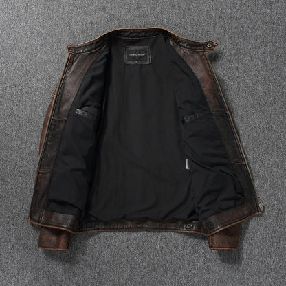 2025 New Leather Jacket Top Layer 100% Cowhide Leather Clothes Men's Stand Collar Motorcycle Clothes  Autumn Winter Plus Size