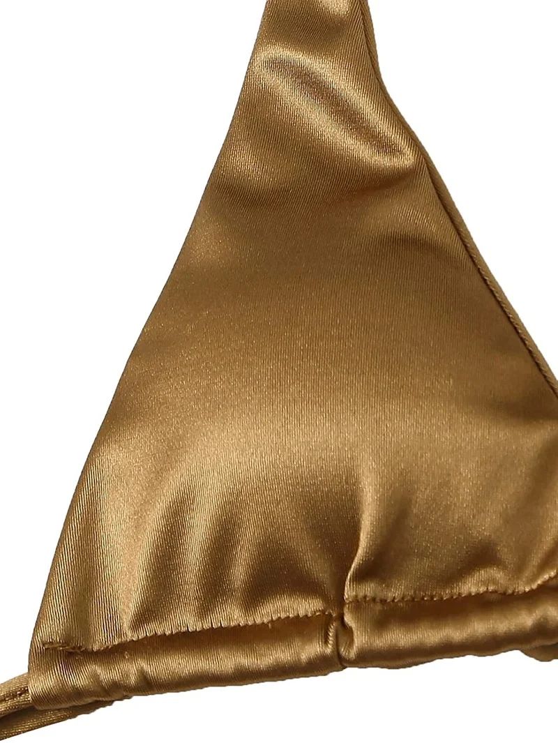 Halter Brazilian Metallic Satin Bikini Women Swimwear Female Swimsuit Two-pieces Bikini Set High Cut Bathing Suit Swim Beachwear