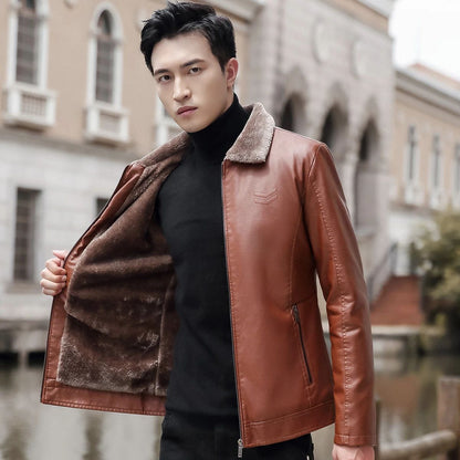 Trend Korean Slim Fit Casual Men's Leather Jacket Leather Jacket Busines Men's Fur Collar High Quality Fashion Motorcycle Jacket