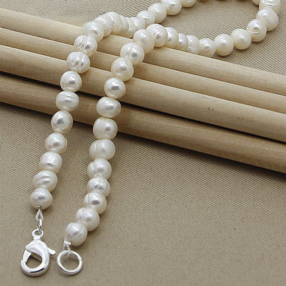 Colar Longo de Moda de Alta Qualidade com Pérolas Naturais de Água Doce Joias de Prata 925 para Mulheres Colar Destaque N097