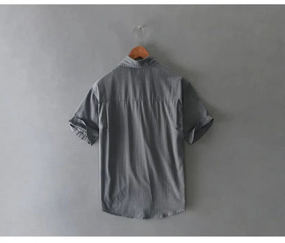 Summer Short Sleeve Cargo Shirt Men Streetwear Men Loose Shirts Casual Pure Cotton Double Pockets Khaki Shirt Fashion Clothing