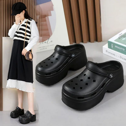 9CM Thick Women's Sandals Shoes Summer Slippers High Heel Soft Sole Beach Garden Shoes Outdoor Waterproof Women's Hole Shoes