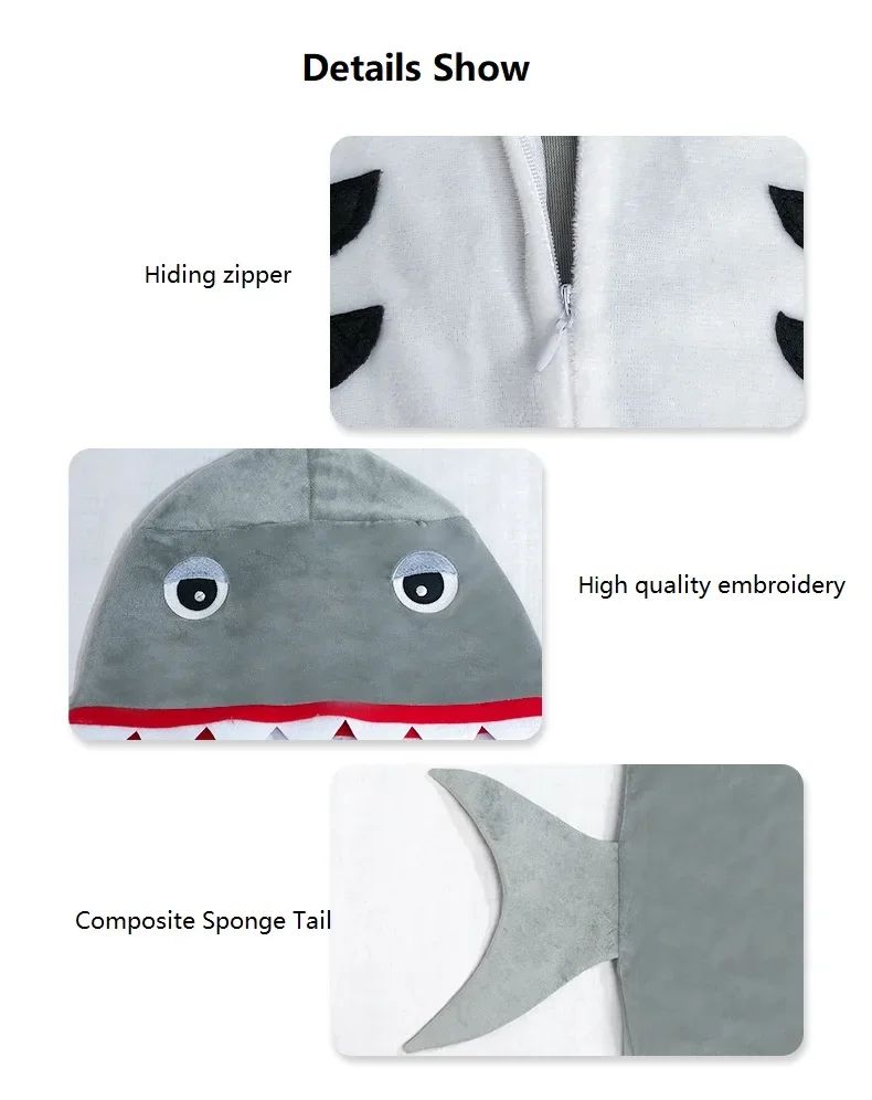 Shark Costume Boys Girls Grey Shark Cosplay Ocean Animal Theme Party Halloween Carnival Dress Kids Game Play Stage Performance