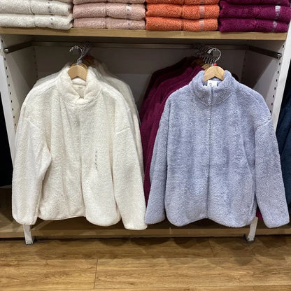 Autumn Winter Women's Long Velvet Fleece Zipper Sleeve Coat Warm Coral Fleece Jacket Full Length Outerwear Comfortable Coat