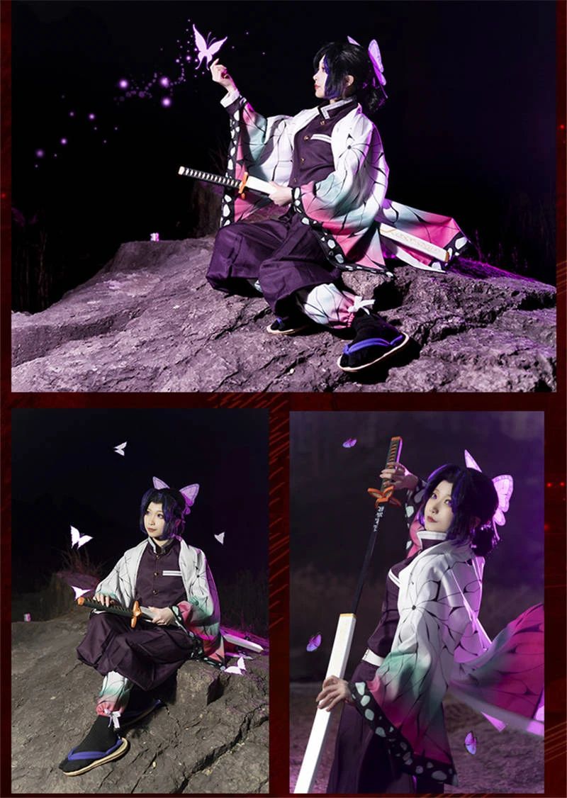 AnimeKochou Shinobu Cosplay Costume  Kochou Uniforms Wigs Hairs Halloween For Kids Adult Cos Party