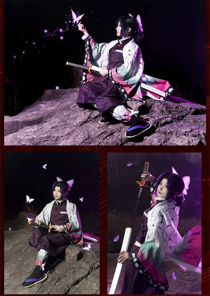 AnimeKochou Shinobu Cosplay Costume  Kochou Uniforms Wigs Hairs Halloween For Kids Adult Cos Party