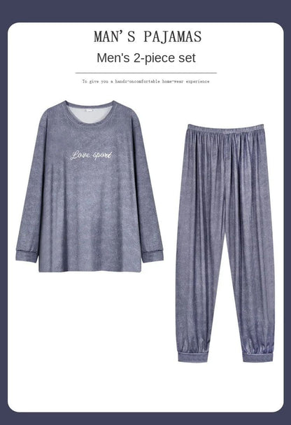 Cotton Pajamas Men Spring and Fall Long-Sleeved Long Pants Korean Version of the Loose Homewear Solid Sleepwear Loungewear Large