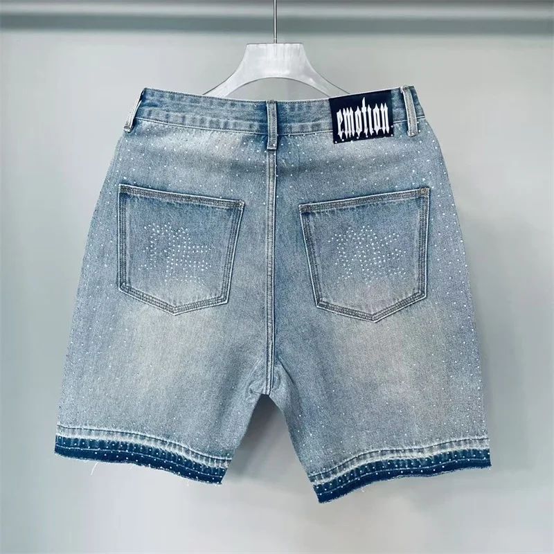 Calça Jeans Masculina Blue Washed MIXED EMOTION Hot Drill Letter Retrô Americana Calça Jeans Feminina Mixed Emotion