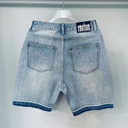Calça Jeans Masculina Blue Washed MIXED EMOTION Hot Drill Letter Retrô Americana Calça Jeans Feminina Mixed Emotion