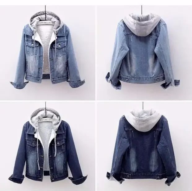Women Denim Coat Hooded Single Breasted Button Jackets Hooded Patchwork Outerwear Cardigan Solid Pockets Streetwear Warm
