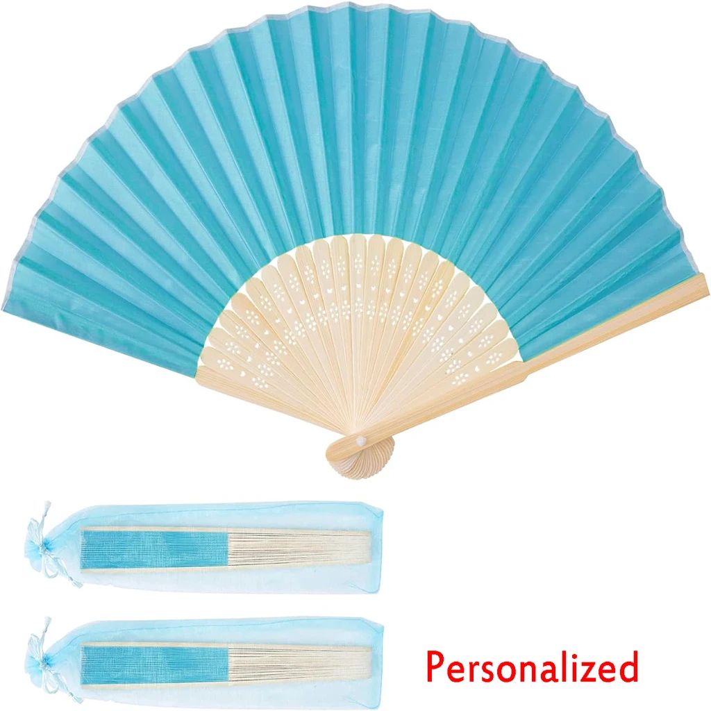 10-60Pcs Personalized Engraved Multicolor Folding Silk Hand Fan with Organza Gift Bag Wedding Party Supplies Bulk Purchase Boda