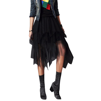 New Fairycore Lady ´s Fashionable Sexy Solid Color Mesh Skirt, Irregular Elastic Tulle Bubble Skirt, Daily Life and Vacation