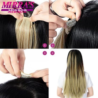 16 Presilhas em Apliques de Cabelo 60cm de Comprimento Liso Penteado Sintético Loiro Preto Perucas Resistente ao Calor Cabelo Falso 6Pçs/Conjunto