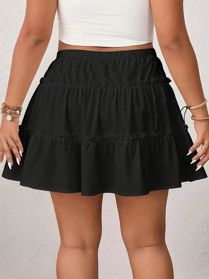 Plus Size Spring/Summer Women's Casual Elegant Solid Color A-Line Skirt  Ruffled Hem Elastic Waistband A-Line Skirt