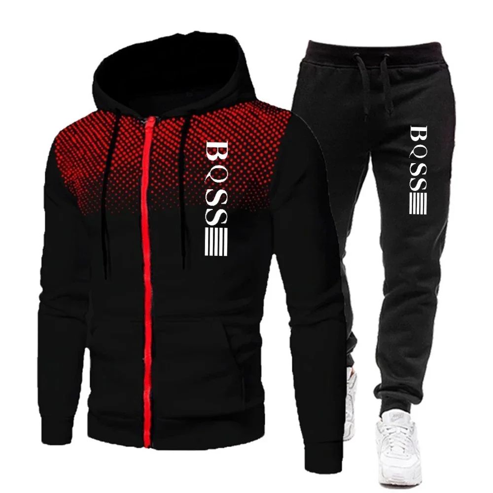 Fashionable Zippered Hooded Sweatshirts and Fitness Pants for Men in Autumn, and Casual Jogging Sportswear Sets for New Men
