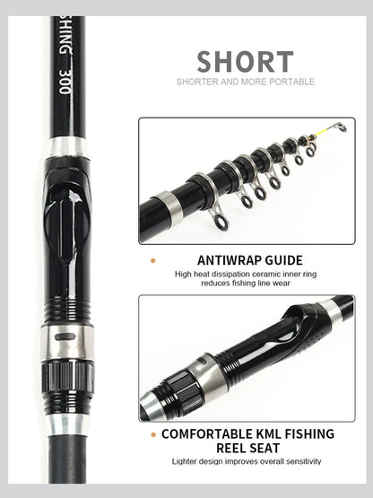 Vara de Pesca Telescópica Ultra Durável de Carbono para Spinning e Pesca de Rocha, Carpa, Alimentador 1.5-3.0M, Portátil, Mini Equipamento de Pesca para Viagem