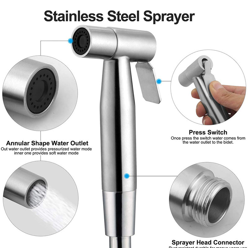 Pulverizador de Bidê Portátil para Vaso Sanitário de Aço Inoxidável, Pulverizador de Torneira Portátil, Cabeça de Chuveiro para Casa e Banheiro, Acessórios de Limpeza Automática