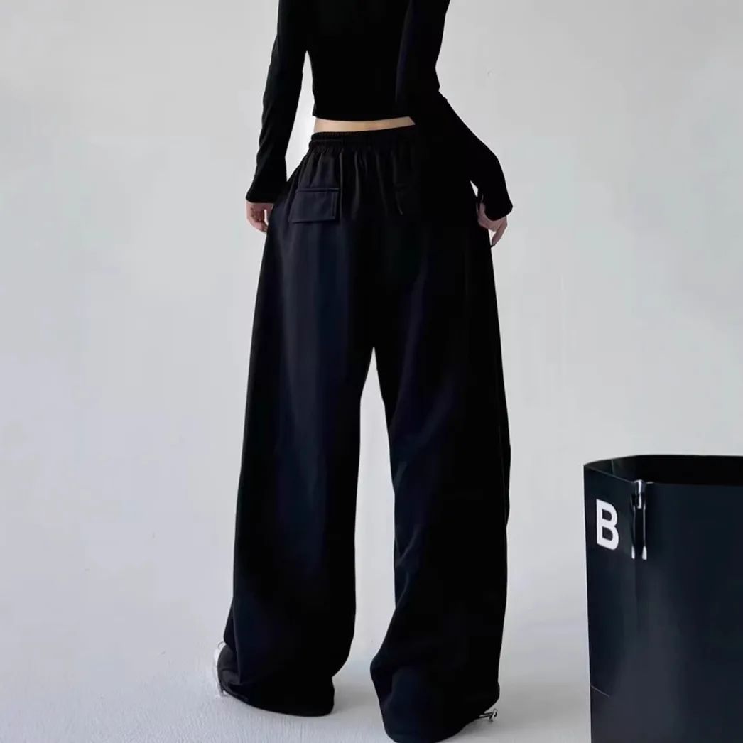 Calça Esportiva Cinza de Cintura Alta Solta Masculina Feminina Casual Perna Larga Calças Estilo Primavera Outono Confortável Moletom Roupa de Trabalho