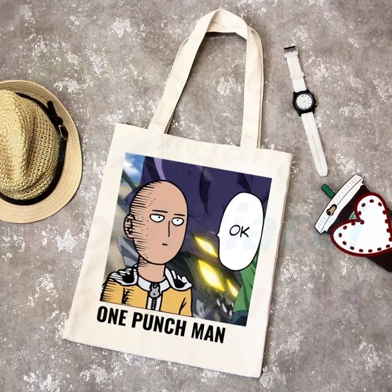 One Punch Man Shopping Bag Grocery Shopper Anime Genos Saitama Sensei Shopping Jute Bag Cotton Bag Jute
