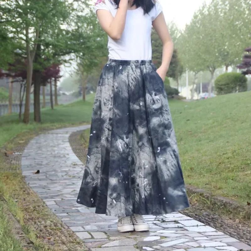 Cotton Linen Skirts for Women Fashion Casual Bohemian Y2k Print Long Skirt Summer Vintage Maxi Bottom Saias Woman Clothes Faldas