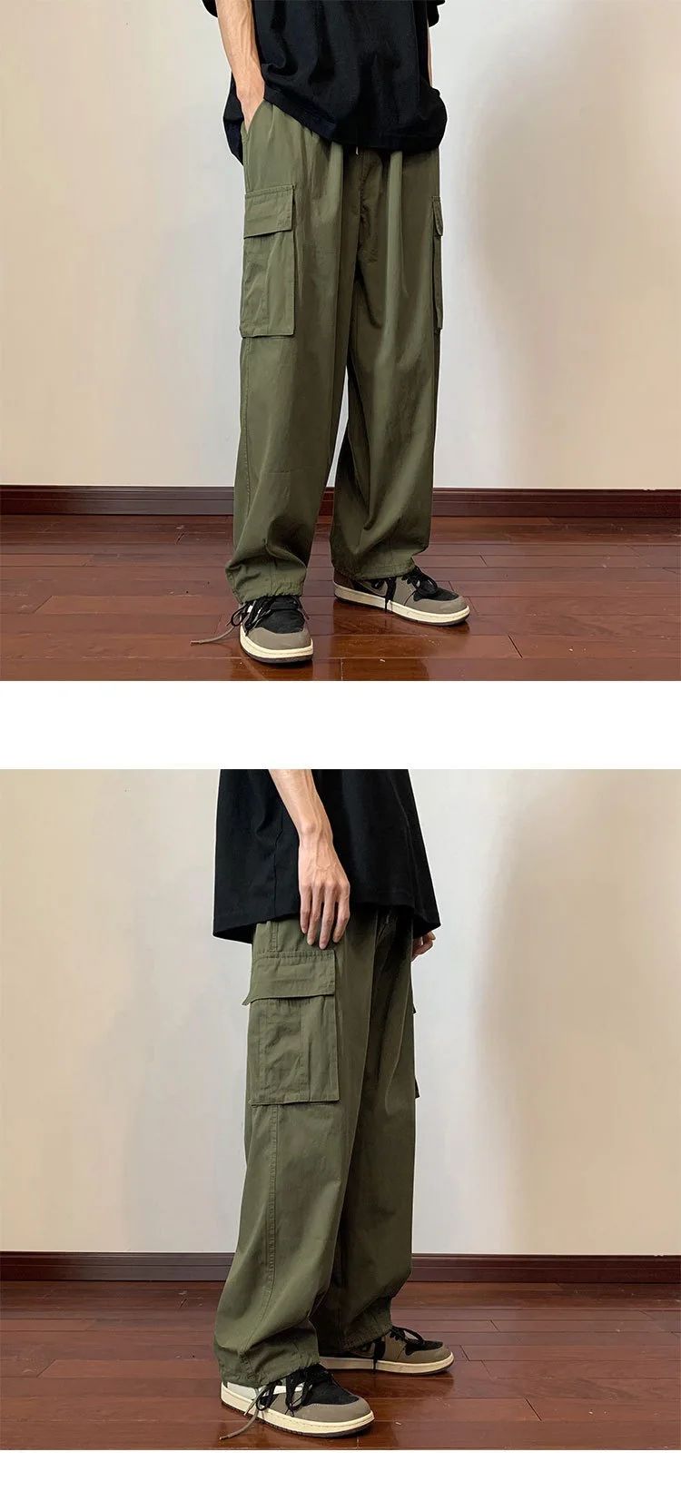 Military Green Amei Kao Men's Cargo Pants Summer Japanese Style Oversize Vintage Heavy Straight-leg Casual Pants