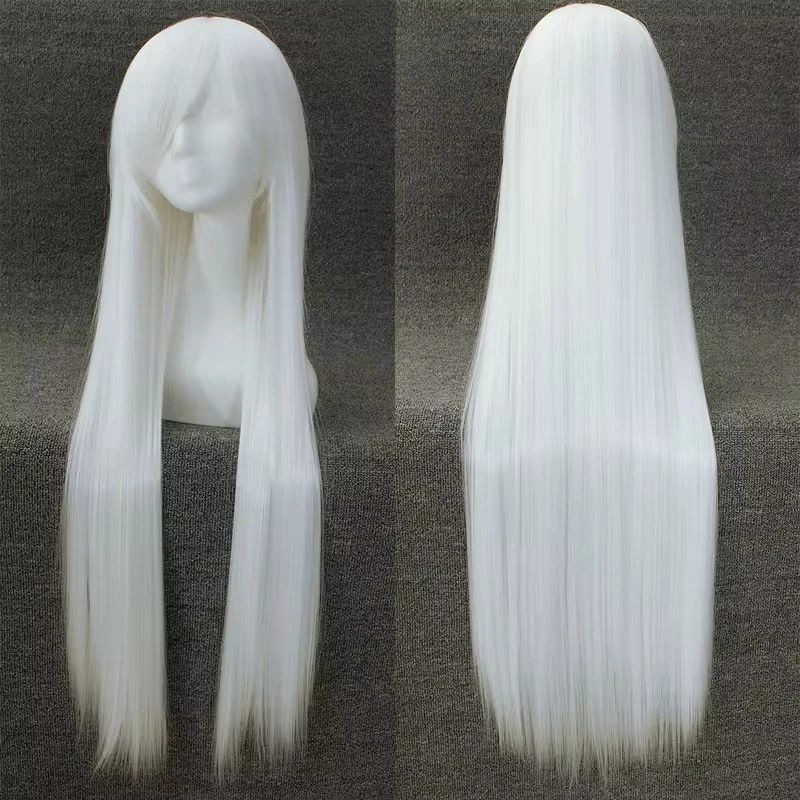 Pink 100Cm Long Staight Cosplay Wig Heat Resistant Synthetic Hair Anime Party wigs 42 color Colourful White