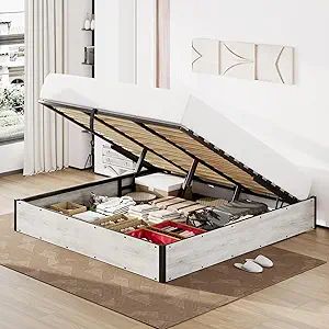 Queen Size Lift Up Storage Platform Bed Frame, Metal Bed Frame with Wooden Slats Support, No Box Spring Needed, Large Storage Sp