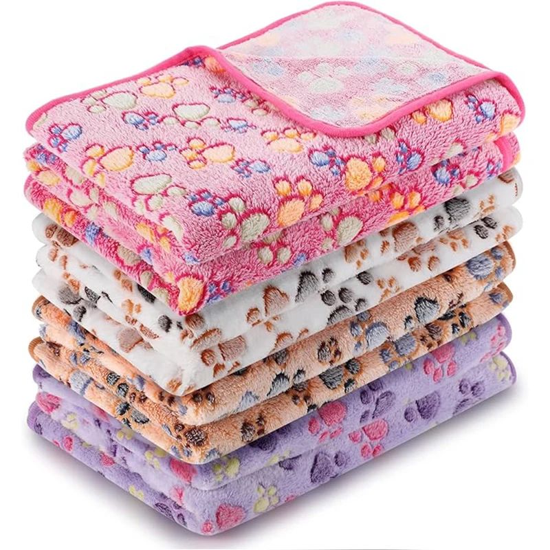 Cobertores para cães Gatos Cobertor de estimação de lã macia e fofa Quente Design de estampa fofa Patinha de cachorro gatinho Pequeno