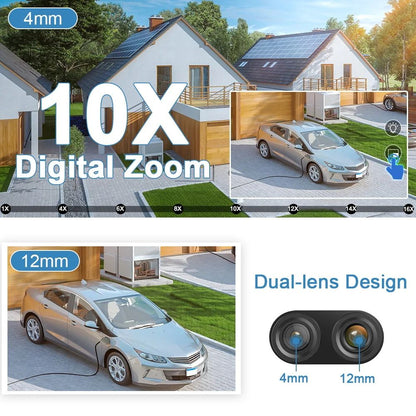 10X Zoom 4G SIM Solar Camera Dual Lens Outdoor Waterproof WiFi Solar IP Security Protect PIR Human Detection CCTV Cameras V380