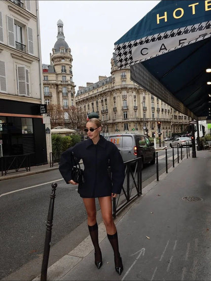 Fashion Solid Lapel Waist Cinching Woolen Coat Women Elegant Full Sleeve Warm Slim Jacket Lady 2025 Daily Commute Street Outwear