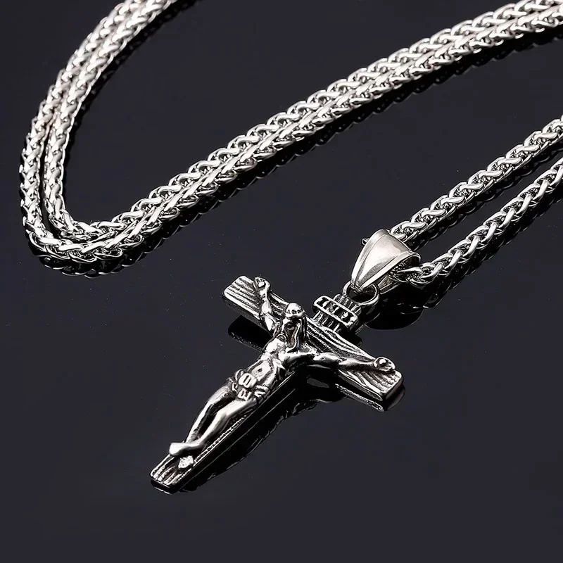 Novo Colar Religioso de Cruz de Jesus para Homens, Pingente de Cruz Banhado a Ouro da Moda com Corrente, Joias de Presente para Homens e Mulheres