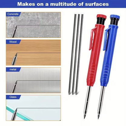 3Colors Refill 2.8mm Solid Carpenter Pencil Set Mechanical Pencil Cap Carpentry Marking Scriber Construction Woodworking Tools