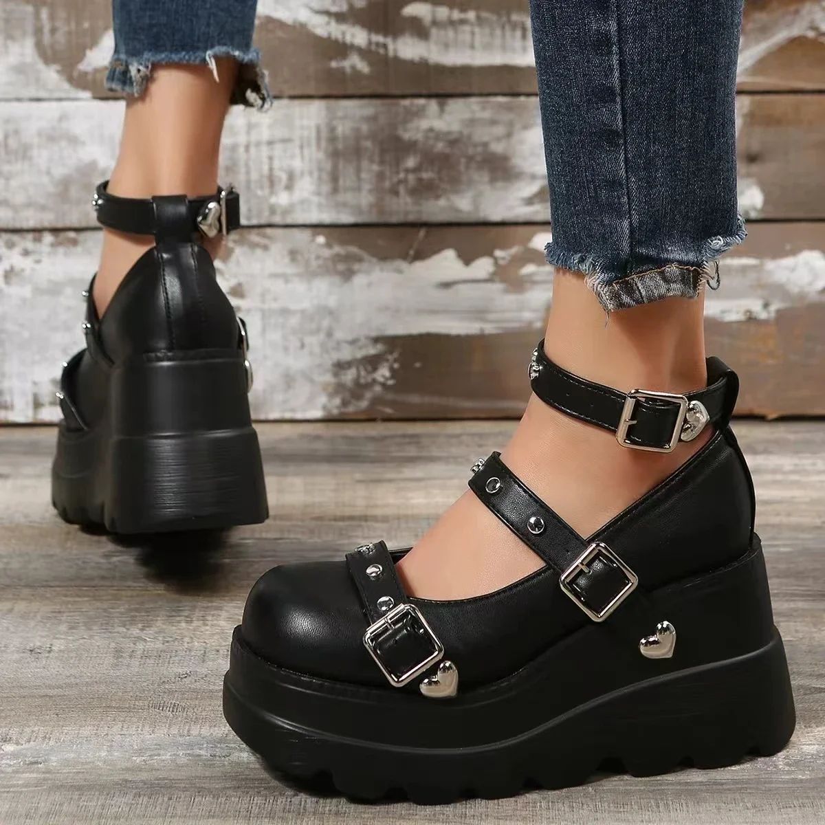 Women Pumps Mary Jane Super High Heel Platform Wedge Spring Ladies Sandals Belt Buckle Classic Sweet Punk Female Lolita Shoes