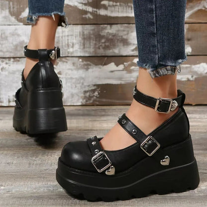 Women Pumps Mary Jane Super High Heel Platform Wedge Spring Ladies Sandals Belt Buckle Classic Sweet Punk Female Lolita Shoes