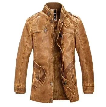 Men Slim Warm Washed Leather Motorcycle Jacket High Quality Leather Jacket Mens Standing Collar Coat Plus Size 4XL Long Parkas