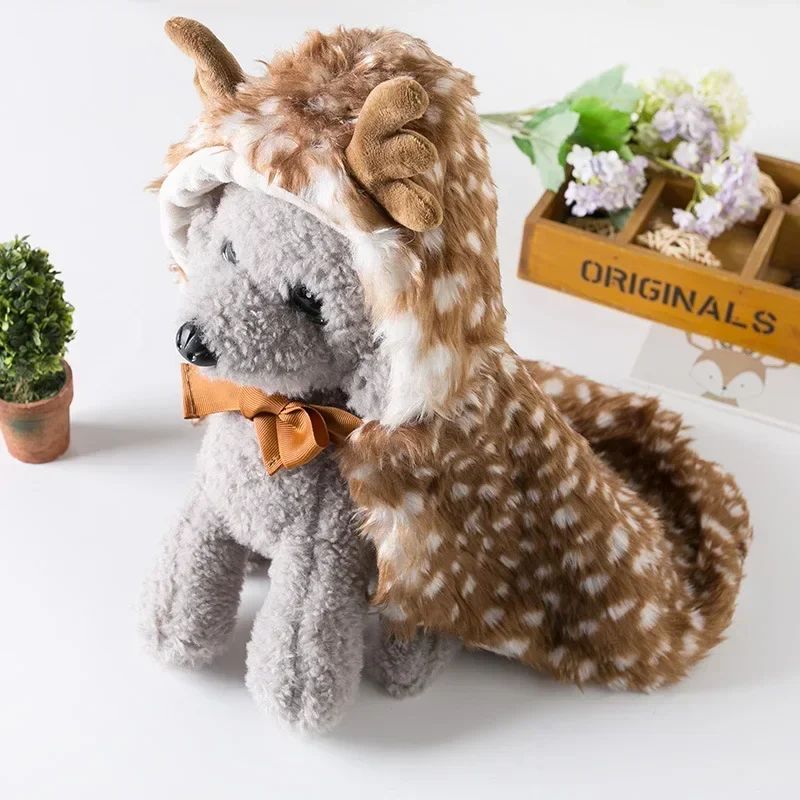 Roupas de Natal para Pets Capa de Alce Cão Gato Roupas Quentes Fáceis de Vestir Chapéu Decoração Casaco de Filhote de Gatinho Fantasia de Pets Inverno