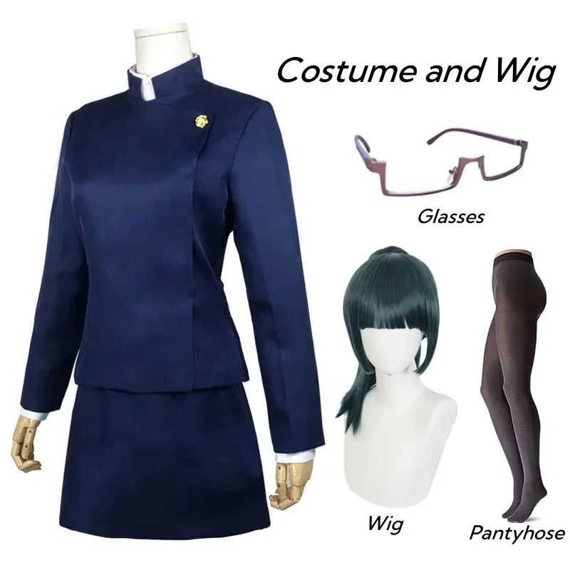 Jujutsu Kaisen Maki Zenin Cosplay Costume Maki Zenin Glasses Wig Top Skirts Full Set Maki Halloween  Party Uniform for Women Men