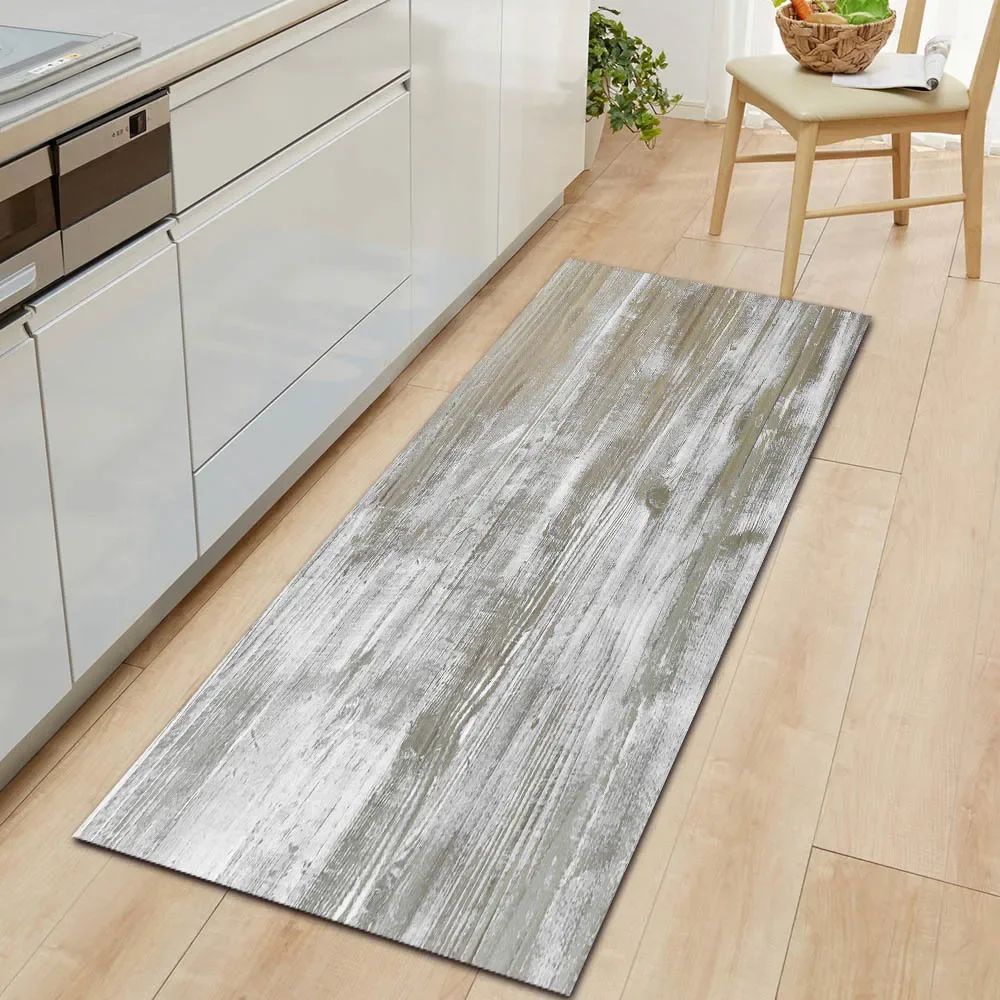 1Pcs Modern Simple Wood Pattern Print Floor Mat Kitchen Bathroom Entrance Non-slip Door Carpet Home Decoration