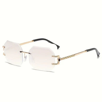 Vintage Rimless Sunglasses Women Men Brand Designer Polygon Sun Glasses Female Trendy Rectangle Cutting Len Shades Eyewear UV400