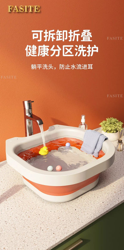 Baby bath baby lying bath folding large bath bucket home children shampoo supplies.