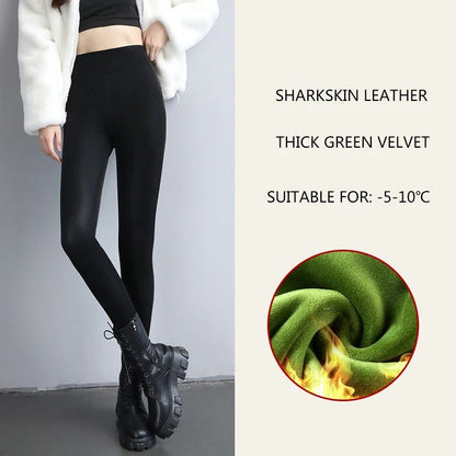 2024 Autumn Winter Velvet Thick Warm Leather Pants Women Elastic PU High Waist Leggings Black Casual Slimming Fleece Trousers