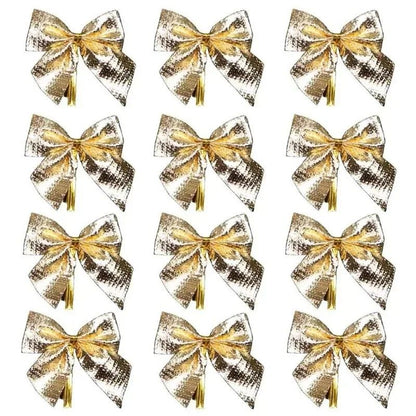 240/12PCS Mini Christmas Bow Ornaments Red Gold Xmas Tree Hanging Pendant DIY Craft New Year Home Party Decoration Bowknot Gifts