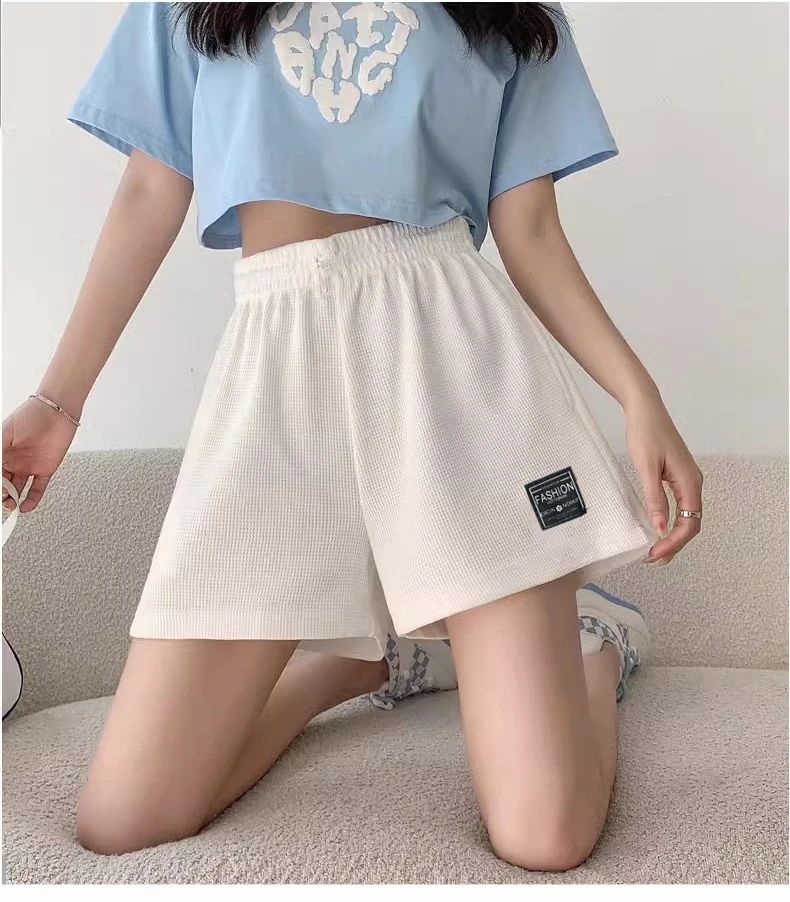 Waffle Summer Comfortable Casual Sports Shorts Women's Summer Loose Home Pajama Pants Wear Pocket Shorts
