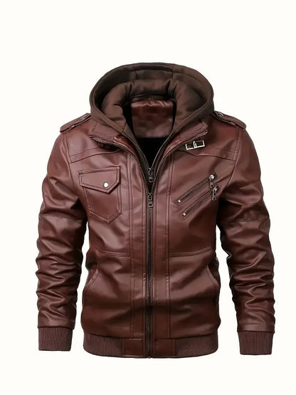 New Fake Two Pieces Motorcycle Leather Jackets Man Casual Fashion Motorcycle Coat Slim PU Lapel Jackets Autumn Leather Coat Male