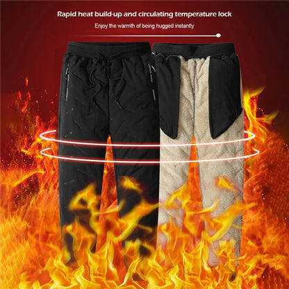 Calça Moletom Masculina de Inverno de Pelúcia Grossa com Lã de Cordeiro, Calça Térmica Casual, Calça de Algodão Quente, Impermeável e à Prova de Vento