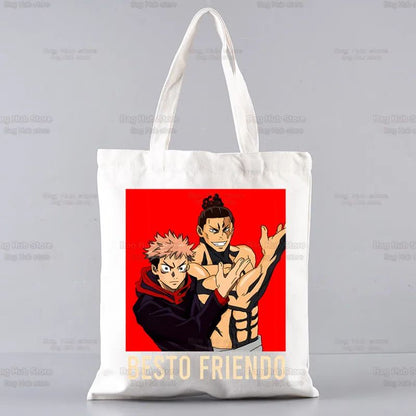 Gojo Satoru Jujutsu Kaisen Otaku Women Men Handbags Canvas Tote bags Reusable Cotton High capacity Shopping Bag
