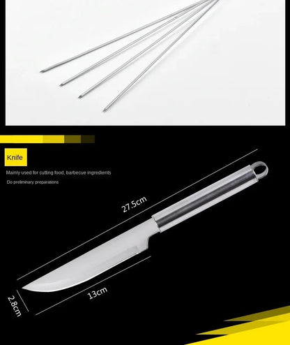 9pcs Portable BBQ tool Kit Outdoor Grill barbecue set Barbecue Set Spatula Clip Skewer With Storage Cloth Bag Grilling Tools