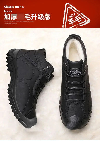 2025 Quente Venda Inverno Novo Sapatos de Algodão Mais Lã Grossa Casual Sapatos Esportivos Masculinos Tênis Cano Alto de Couro Moda Botas de Neve