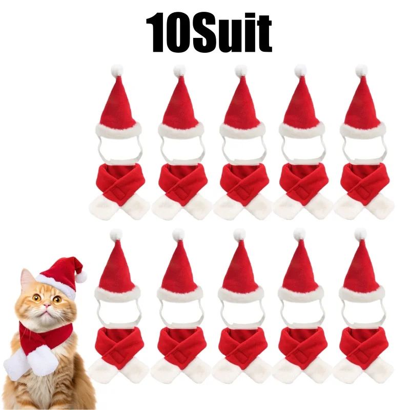Conjunto de Fantasia de Natal para Pets, Gorro e Cachecol Ajustáveis de Papai Noel para Cães Pequenos, Gatos e Filhotes, Acessórios para Fotos de Festas